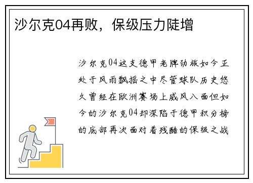 沙尔克04再败，保级压力陡增